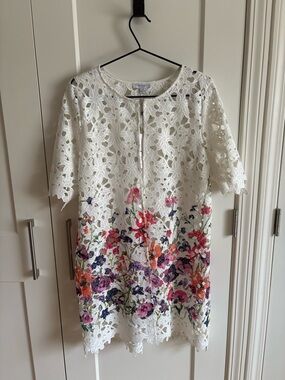 Katherine Barclay White Floral Lace Shift Dress Jacket